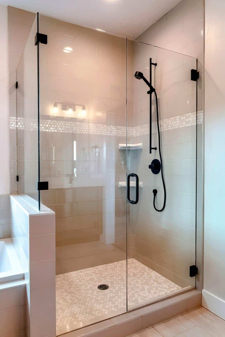 glass shower enclosure with half wall