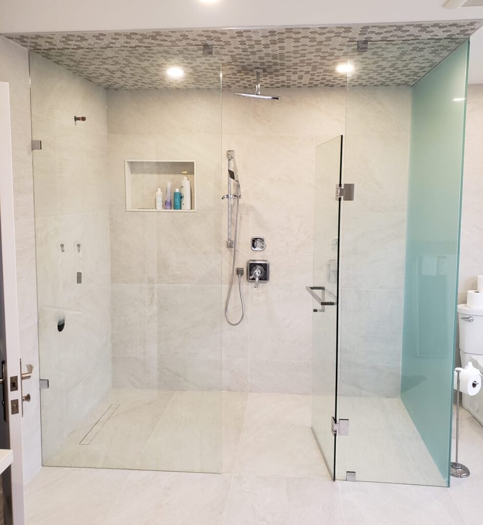 Custom Glass Shower in Toronto - frosted glass panel